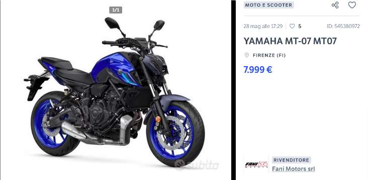 Yamaha MT-07 finanziamento sconto